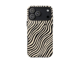 Beige Zebra Phone Case, Neutral Aesthetic iPhone Case, Minimal Animal Print Cover