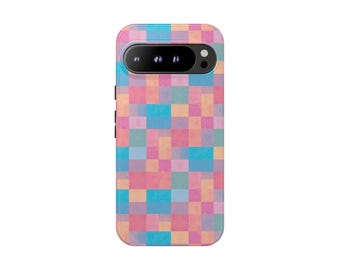 Pastel Checkerboard Samsung Case, Aesthetic Checkered Cover for Galaxy S25 Ultra S24 S23 FE, Colorful Preppy Phone Case