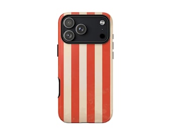 Retro Red Cream Stripe Phone Case, Mediterranean