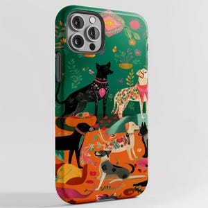 Colorful Dog Themed Phone Case, Cute Floral Aesthetic Iphone Cover, Gift for Pet Owner, Mom Gifts