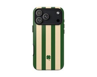 Preppy Green Striped iPhone Case, Clover Aesthetic Phone Case, Cute Trendy Green Case, Retro Stripe Phone Cover, Gift Idea
