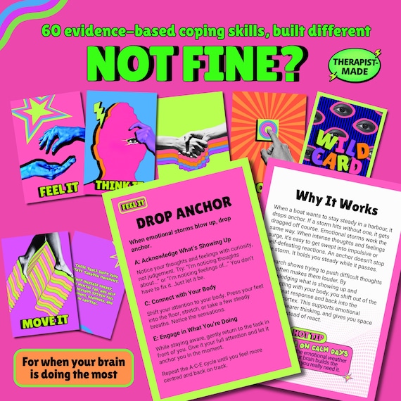 Coping Skills Cards for Teens Young Adults 60 DBT ACT Therapy Tools Emotional Regulation Anxiety Mental Health Printable PDF