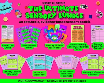 Sensory Modulation Toolkit OT Bundle Posters + 184 Cards + therapy worksheets, DBT, ADHD Coping Skills Emotional Regulation Anxiety Trauma