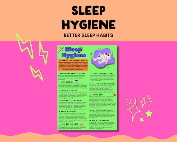 Sleep Hygiene Poster, therapy worksheets, therapy resource, self-care poster, sleep habits, sleep tips, sleep routine, coping skills