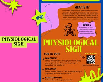 Physiological Sigh Poster, breathing exercise, therapy, mindfulness, mindful breathing, coping skills, stress relief, anxiety, CBT, DBT