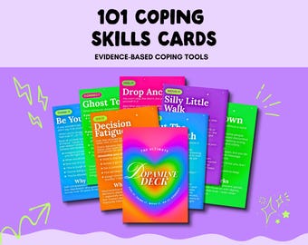 101 Coping Skills Cards – Teen Adult Anxiety, Self-Care, DBT, ACT, ADHD Therapy (Digital Download)