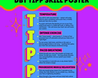 TIPP Skill Poster DBT Skills Printable Distress Tolerance Teen Coping Skills Therapy Room Decor Mental Health Printable OT Resource