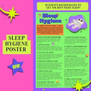 Sleep Hygiene Poster, therapy worksheets, therapy resource, self-care poster, sleep habits, sleep tips, sleep routine, coping skills