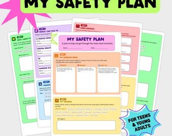 Safety Plan Printable for Teens and Young Adults | Mental Health Coping Plan Worksheet | Created by an Occupational Therapist