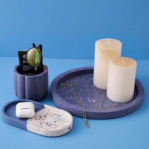 Rund terrazzobricka | Jesmonite heminredning | Handgjord kommod, soffbord eller badrumsorganisatör