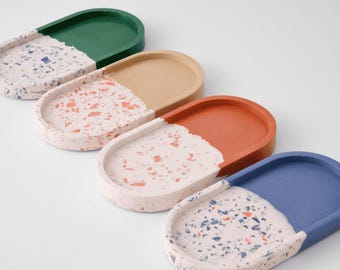 Handmade Terrazzo Tray, Oval Organizer, Jesmonite Concrete Home Decor