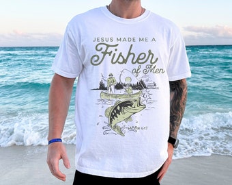 Christian Men's Shirt, Comfort Colors, Fisher of Men Graphic Tee, Bible Verse Shirt, Faith Based Apparel, Gift for Men, Gift for Fisherman