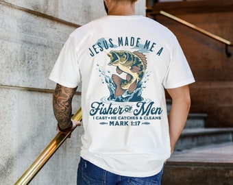 Christian Shirts for Men Comfort Colors Fisher of Men Shirt Gift for Men Christian Gifts Trendy Religious Graphic Tshirt Bible Verse Shirt