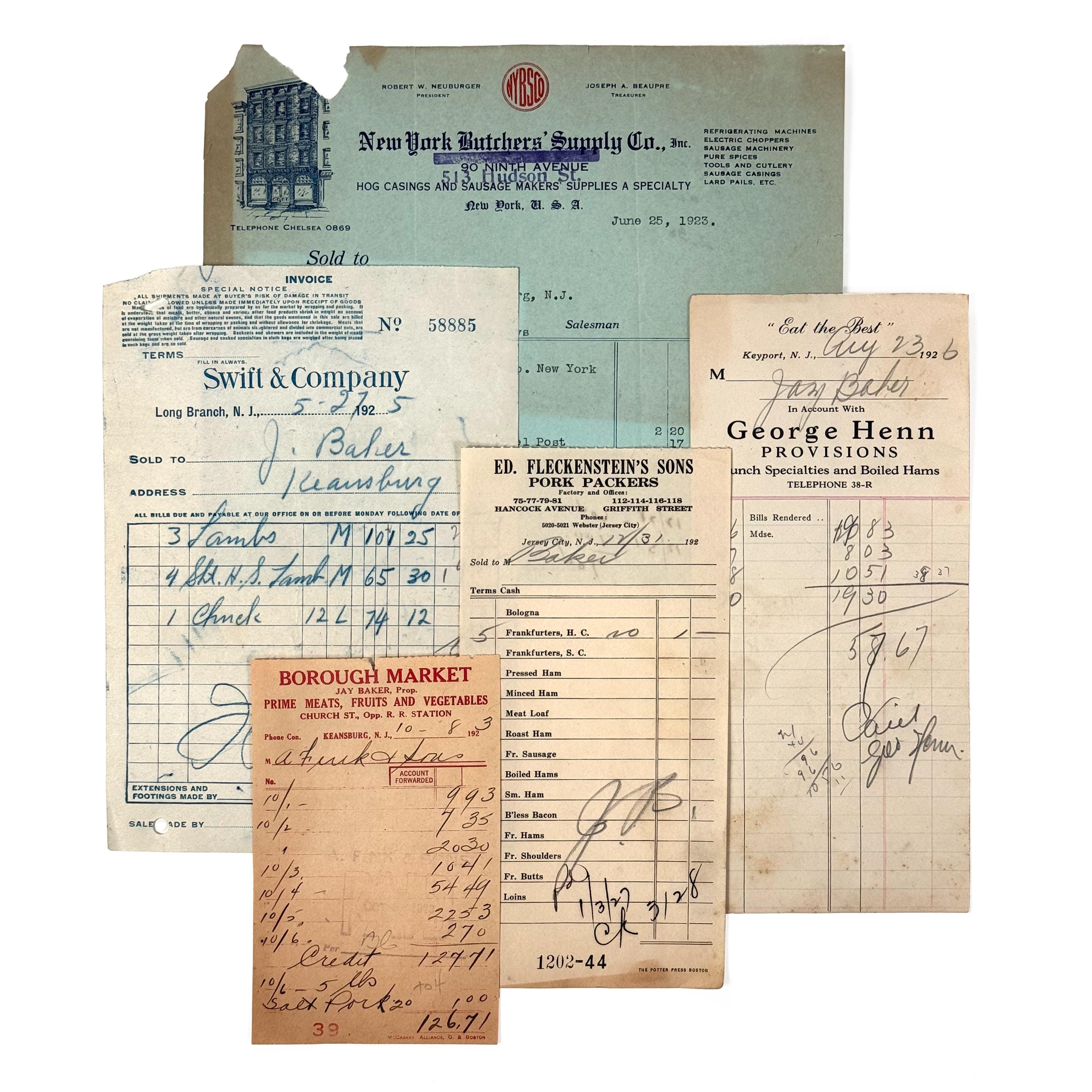 Antique 1920s Butcher Meat Supplier Billhead Receipts & Invoices ...