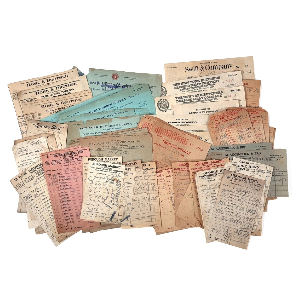 Antique 1920s Butcher Meat Supplier Billhead Receipts & Invoices ...