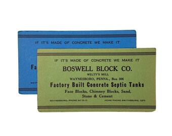 Vintage 1940s Boswell Block Co. Advertising Blotter Paper - Choose Blue or Green