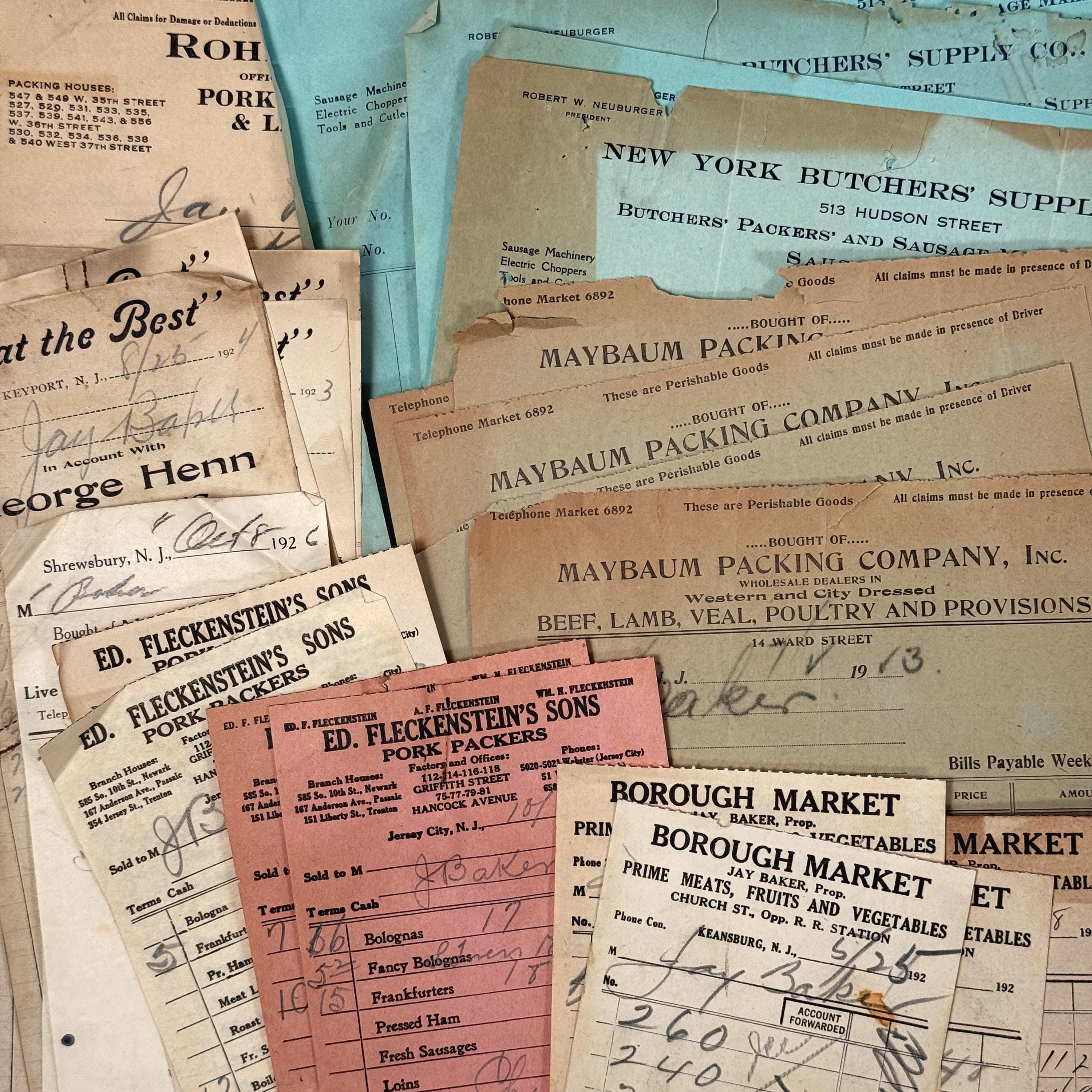 Antique 1920s Butcher Meat Supplier Billhead Receipts & Invoices ...