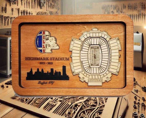 Buffalo Football Stadium Table Accessory Catchall Tray & Wall Art - Highmark Stadium New York Bills Sports Fan Decor Gift