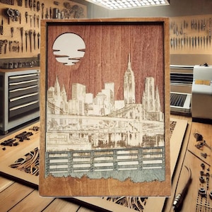 Laser geschnitten New York Skyline Holz Wandkunst: NYC Souvenir Geschenk
