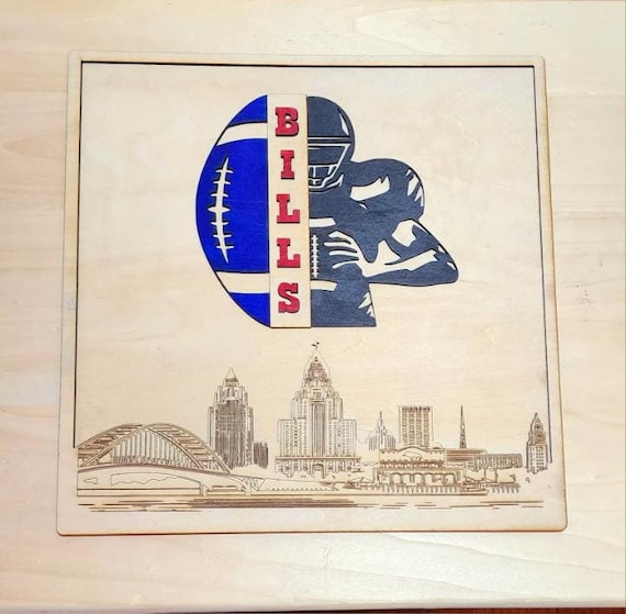 Buffalo Wall Decor with Skyline Art - Rustic Sports Home Decoration for Bills Fans, Unique Gift for Buffalo Lovers