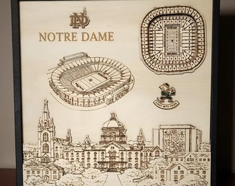 Notre Dame Stadium Wood Art: Fighting Irish Sports Fan