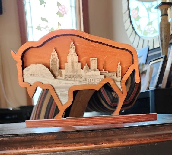 Multi-Layer Buffalo Skyline Wood Art |  Cityscape Laser Cut Decor