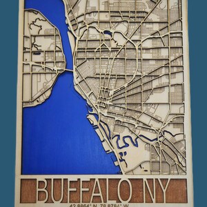 Kaart lasergesneden stratenplan van Buffalo New York Wood Wall Art Home Decor Cadeau voor inwoners en reizigers