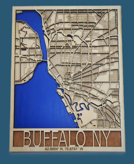 Map Laser Cut Street Map of Buffalo New York Wood Wall Art Home Decor Gift for Locals & Travelers