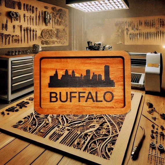 Buffalo Skyline Tray 8.5x5.5 Rustic Wood Catchall for Keys Jewelry Coins Desk Organizer Gift