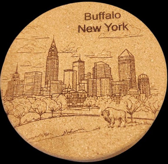 Buffalo New York Cork Coaster Set: Laser Engraved Cityscape