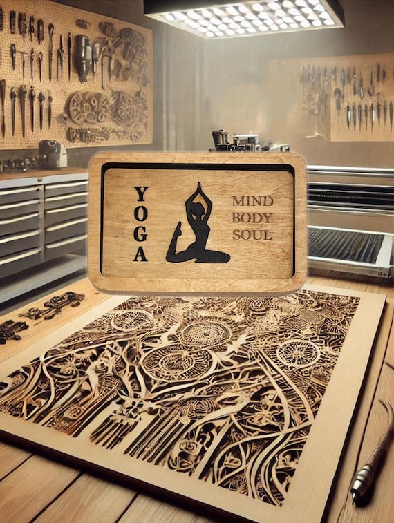 Yoga Laser Cut Catch All Tray for Coins & Jewelry 6.5x4.25 Inch Mindfulness Organizer Gift