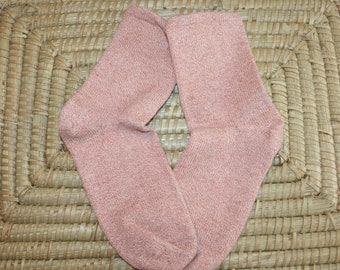 Cotton Rich Socks in Peachy Pink - Handmade Wool Cotton Socks - Knit Wool Cotton Blend Socks in Peachy Pink