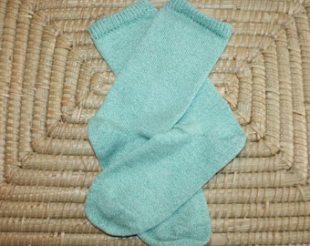 Minty Green Socks - Heathered Green Cotton Socks - Handmade Wool Cotton Socks - Knit Wool Cotton Blend Socks in Green