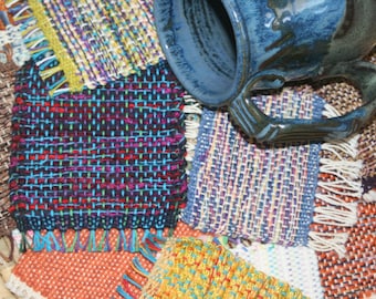 Single Eco Friendly Handwoven Coaster -- Odds and Ends Mug Rugs