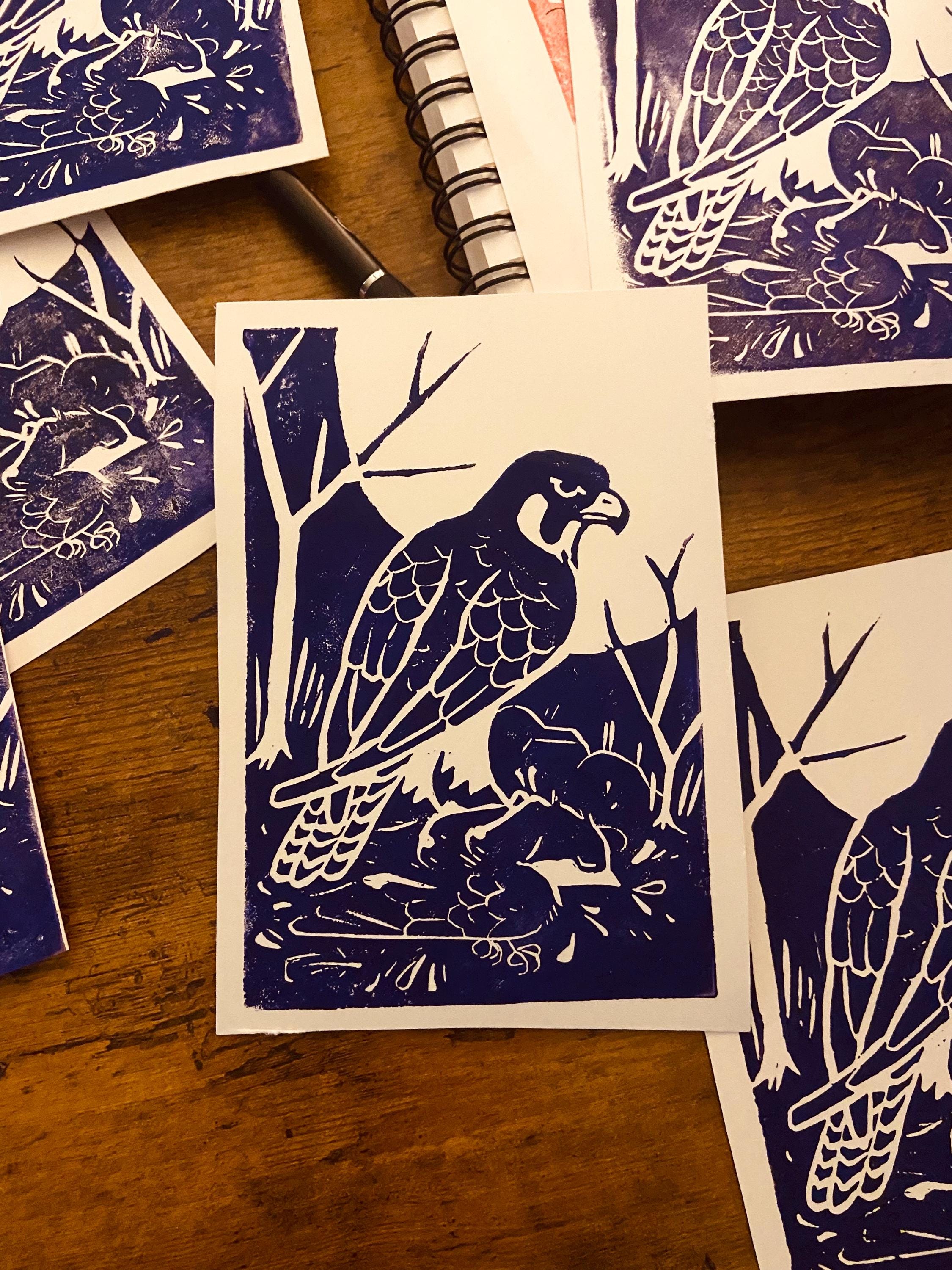 Peregrine Falcon linocut print