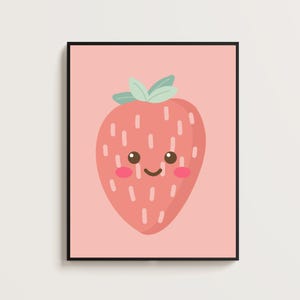 Happy Strawberry, Printables, Lächelnde Erdbeere, Erdbeere Wandbild, Kinderzimmer Dekor, Poster Kinderzimmer, Poster Wohnzimmer, Strawberry