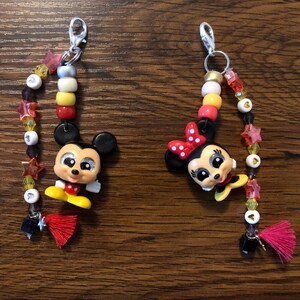 Hand-Beaded Mickey Mouse & Minnie Mouse Disney Character Keychain / Charm || For Keys, Bags, Decor, etc.