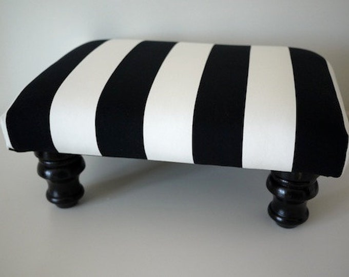 Wide Black and White Striped Footstool Ottoman Etsy