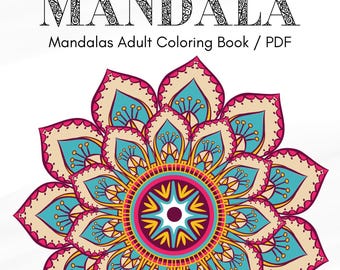 May include: A mandala adult coloring book with a detailed floral design in teal, pink, and cream colors. The cover features the word "MANDALA" in a decorative font, with "BlancRose" above and "50 pages" in a gold circle.