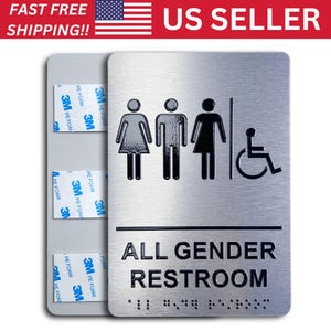 Restroom Sign Braille ALL GENDER Wheelchair Accessible ADA Compliant | Aluminum 6x9&quot; | Restroom Sign for Business Office Commercial Hotel