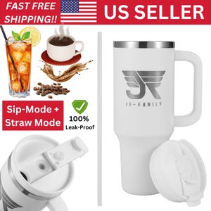 Double walled vacuum insulated Leak Proof Tumbler Stainless Steel Quencher White, Work or Travel Mug with Lid & Straw Christmas Gift