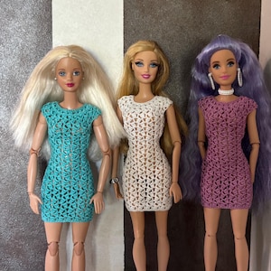 Lace crochet doll dress for Fashion Dolls like Fashion Royalty Nu Face and similar doll 1/6 scale - 11 inch 12 inch - White, Purple or Blue