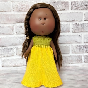 Handmade Knitted Long Dress for 12 Inch Mia Doll - Green and Yellow Doll Clothes - Fashion Doll outfit - fits Pippa doll