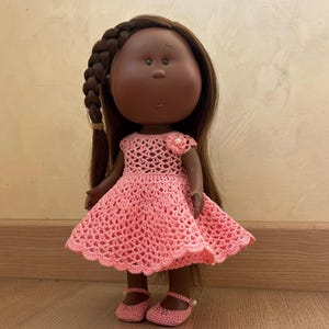 Handmade Pink Crochet Lace Doll Dress and Shoes for 12 inch Mia  / Pippa Doll - Doll outfit 30 cm - Doll clothes