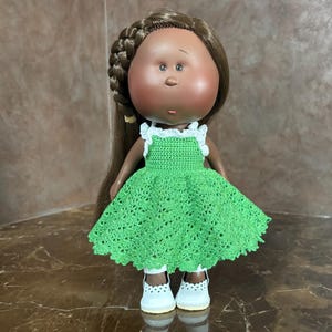 Handmade Green Crochet Lace Doll Outfit and Shoes for 12 inch Mia / Pippa Doll - 12" Doll dress, underskirt, sandals clothes set + shoes