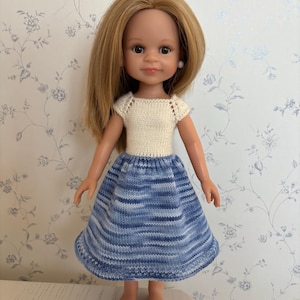 Handmade White and Blue Melange Dress for 13 inches Doll - Doll clothes - Doll outfit - fits the Paola Reina and similar dolls
