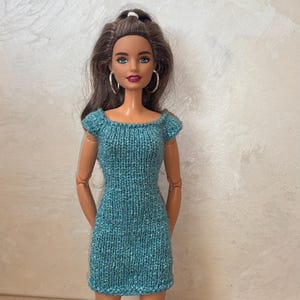 Handmade Blue Lurex Knit Doll Dress for 11,5  inch Fashion Dolls 1/6 scale  - Sparkly Doll outfit