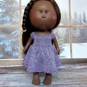 Handmade Purple Lurex Knit Doll Dress for 12 inch Mia Doll - Sparkly Doll Clothes - Knitted doll dress fits 12" Mia doll and Pippa doll