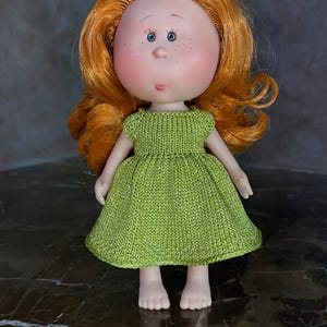 Handmade Bright Green Lurex Knit Doll Dress for 9 inch Mia Doll  - Doll outfit - Sparkly Doll Clothes - Knitted doll dress