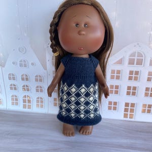 Dark Blue Knitted Doll Dress with White Jacquard Pattern for Mia Doll 12 inches - Handmade doll clothes - Fashion doll outfit - fits Pippa